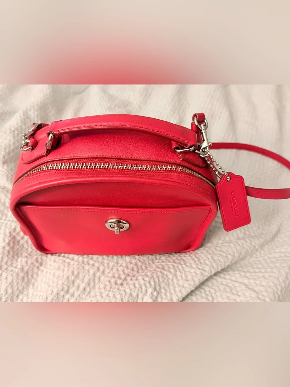 Coach Red Leather Crossbody with Turn-Lock Detail